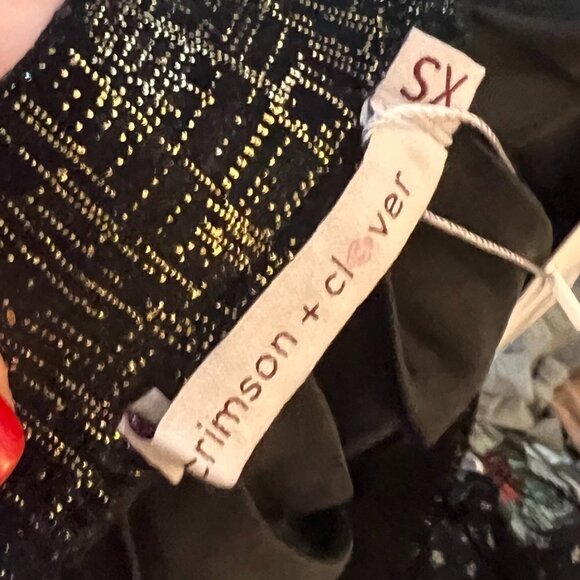 Crimson + Clover Metallic Pleated Springfield Skirt Pull On XS Black Gold - Picture 4 of 5